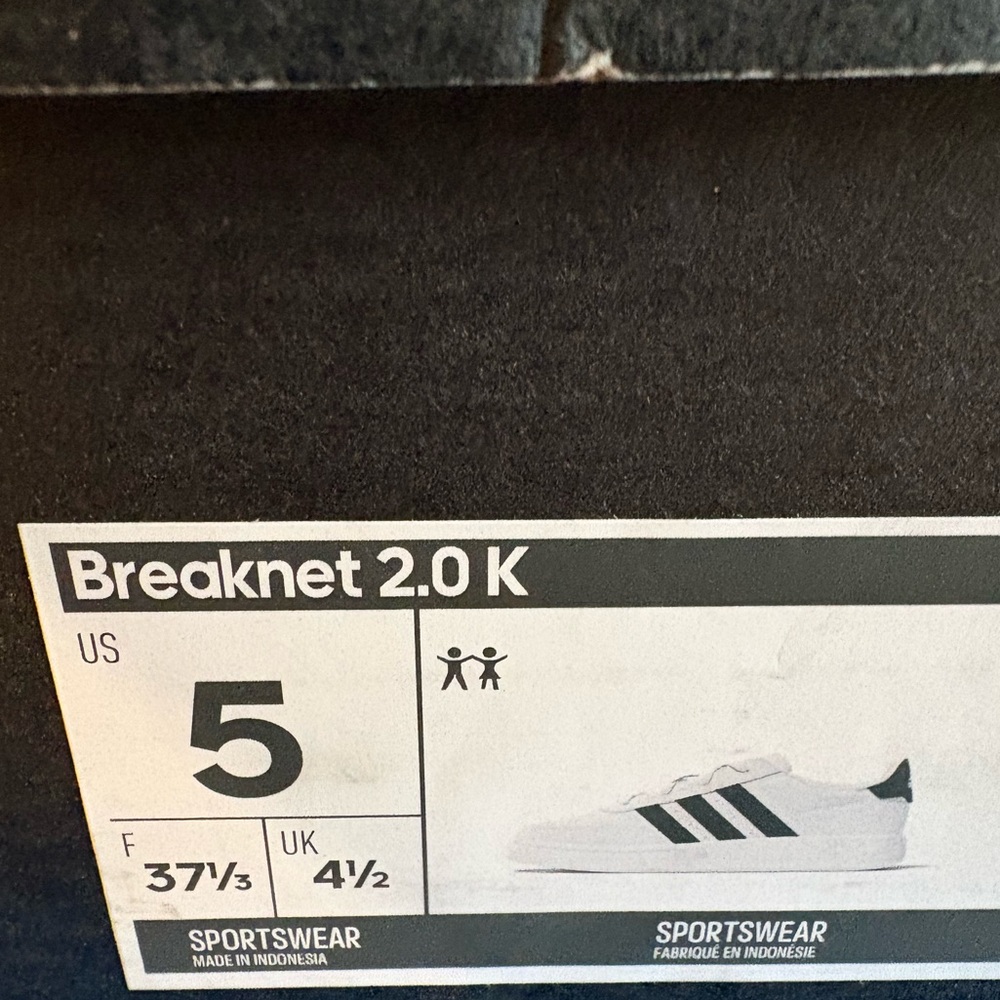 NIB [Adidas] Breaknet 2.0 Tennis Shoes Casual Sneakers White/Black Youth 5 / W 6 - Picture 12 of 13